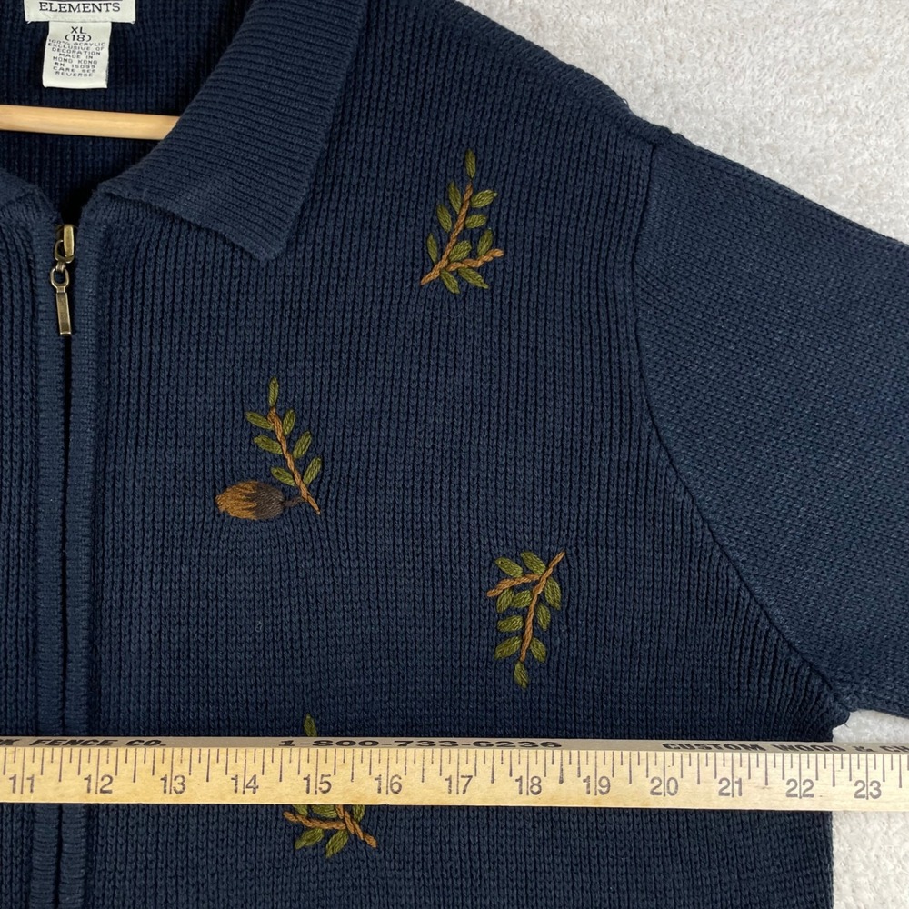 classic elements vtg zip cardigan sweater XL navy blue acorns leaves grannycore - Picture 7 of 9